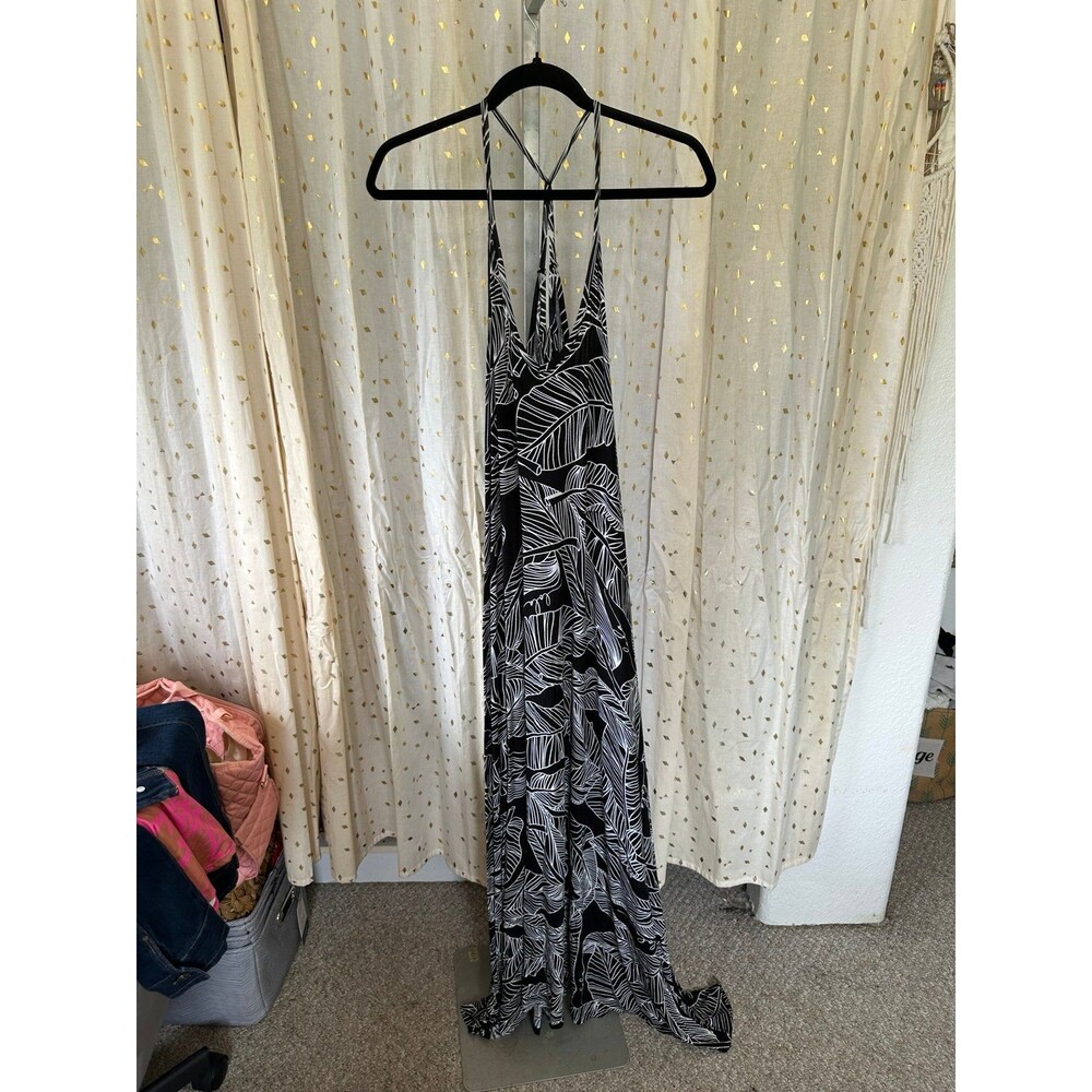 Simply Sisters Lola Hawaiian Tropical Banana Leaves Resort Maxi Slip Dress S